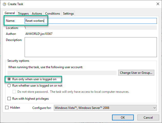 Create task dialogue window